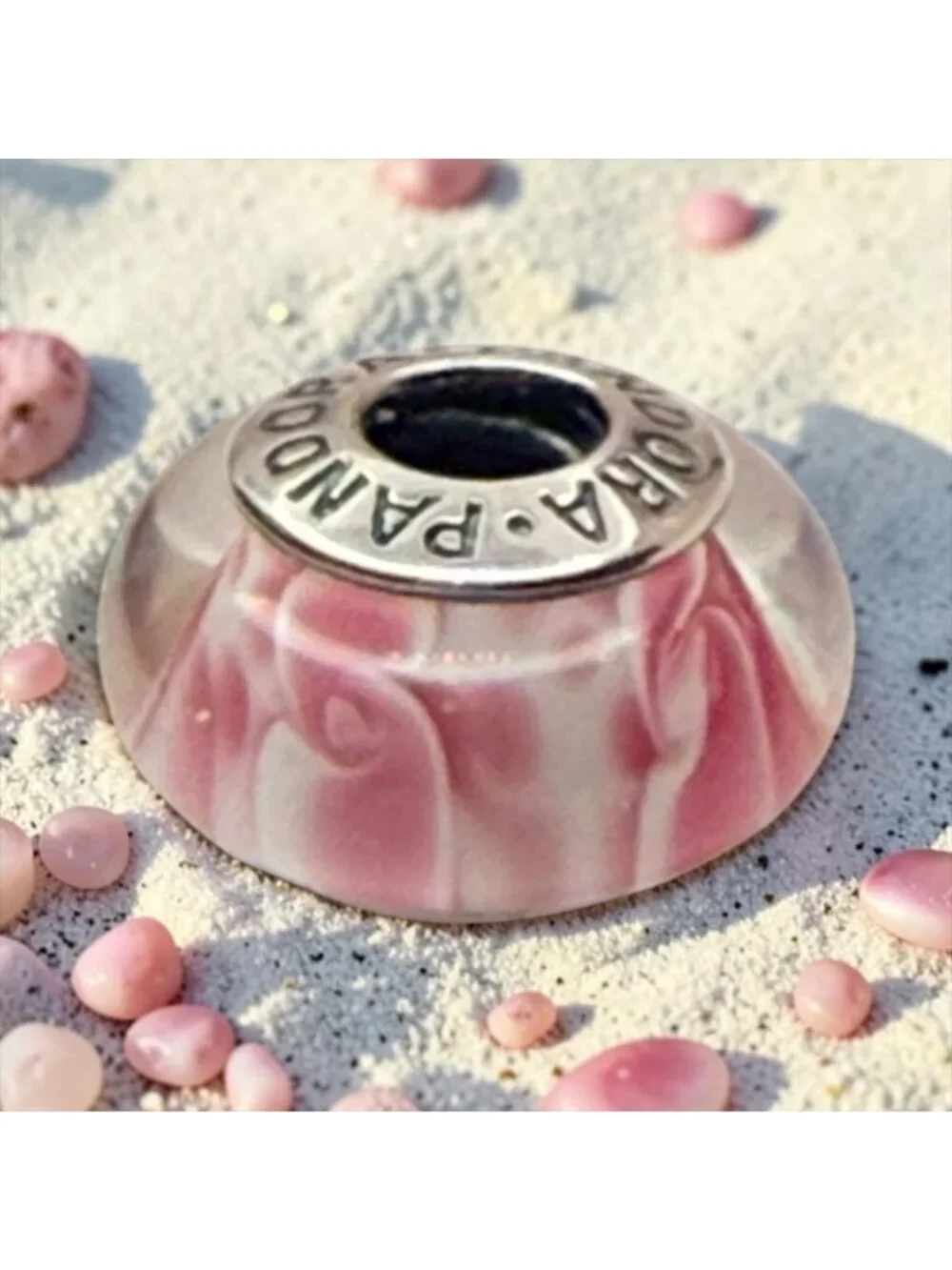 Pandora Retired Large Pink Blossoms Murano Glass Charm 790753 Sterling Silver